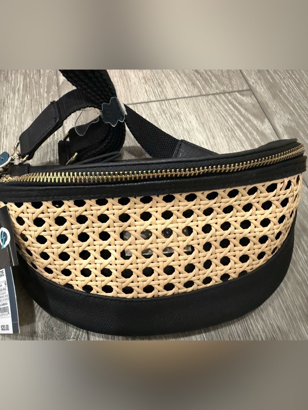 Black & Natural Woven Crossbody Belt Bag - Unknown Brand